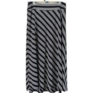 Talbots Knit Maxi Skirt Navy Blue Stripes Size Medium Elastic Waistband
